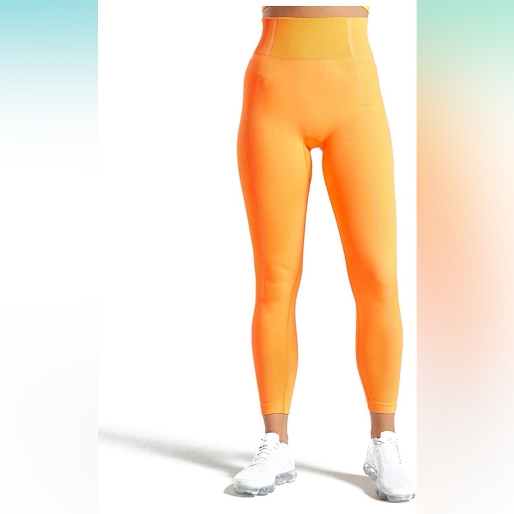 BOLIVO High Waisted Workout Leggings for Women Ultra Seamless, Bright Orange